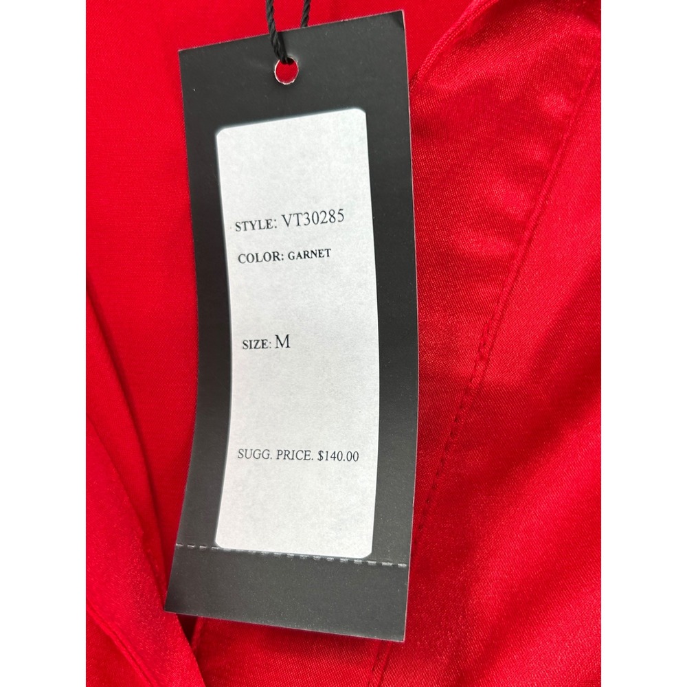 NEW Vertigo Paris Garnet Red Satin Ruched Button Up Blouse VT30285 Womens Medium - Picture 4 of 12
